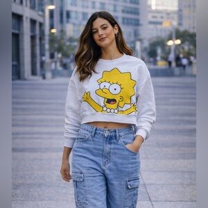 The Simpsons Lisa Crop Sweatshirt White Graphic Pullover Size S